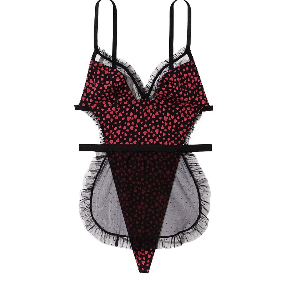 NWT Victoria’s Secret Modal & Mesh Apron Teddy Black and Pink Women's Lingerie L